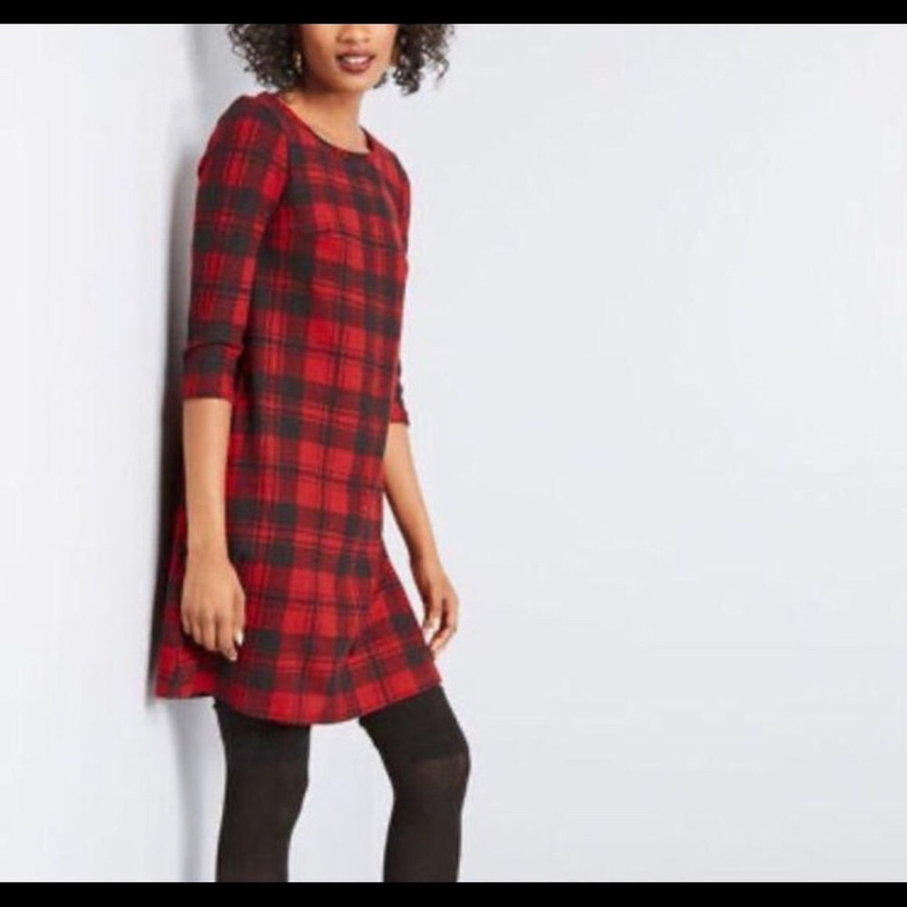 UNIF Burgundy Plaid Stripe Wool Sweater Dress Size Small